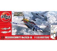 Airfix Aircraft Model Building Kits - Messerschmitt Me262A-1A & P-51D Mustang Miniature Craft Kit, 1/72 Scale Plastic Model Plane Kits for Adults to Build - Aeroplane Gifts for Men