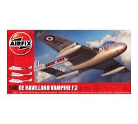 Airfix Model Set - A06107 de Havilland Vampire F.3 Model Building Kit - Plastic Model Plane Kits for Adults & Children 8+, Set Includes Sprues & Decals - 1:48 Scale Model, grey