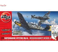 Airfix Gift Set x 2 Kits - Model Plane - A50194 Supermarine Spitfire Mk.Vc and Bf109F-4 Dogfight Double Building Set, 1:72 Scale Kit for Adults & Kids 8+ Models Military Gifts for Men Un-Painted