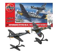 Airfix Gift Set x 2 Kits - Model Plane - A50194 Supermarine Spitfire Mk.Vc and Bf109F-4 Dogfight Double Building Set, 1:72 Scale Kit for Adults & Kids 8+ Models Military Gifts for Men Un-Painted
