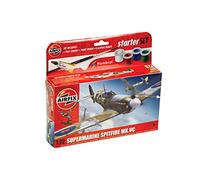 Airfix Starter Set - A55001 Supermarine Spitfire MkVc Model Building Kit - Plastic Model Plane Kits for Adults & Children 8+, Set Includes Decals, Paints, Brushes & Poly Cement - 1:72 Scale Model
