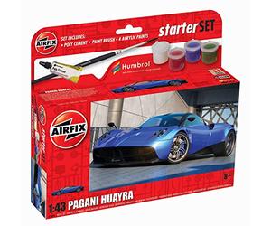 Airfix Starter Set - A55008 Pagani Huayra Model Building Kit - Plastic Model Car Kits for Adults & Children 8+, Set Includes Decals, Humbrol Acrylic Paints, Brushes & Poly Cement - 1:43 Scale Model
