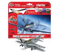 AIRFIX - Starter Set - A55013 North American P-51D Mustang Model Building Kit - Plastic Model Plane Kits for Adults & Children 8+, Set Includes Sprues, Decals, Paints, Brush & Glue - 1:72 Scale Model