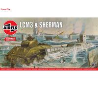 Airfix Vintage Classics Set - A03301V LCM3 & Sherman - Plastic Model Watercraft & Tank Kits for Adults & Children 8+, Set Includes 88 Pieces - 1:76 Scale Model Ship and Tank Set