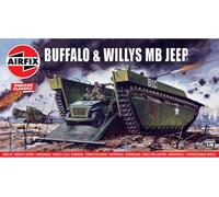 Airfix Vintage Classics Set - A02302V Buffalo Willys MB Jeep - Plastic Model Motor Vehicle Kits for Adults & Children 8+, Set Includes 107 Pieces, Sprues & Decals - 1:76 Scale Model Vehicle Set