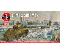 Airfix Vintage Classics Set - A03301V LCM3 & Sherman - Plastic Model Watercraft & Tank Kits for Adults & Children 8+, Set Includes 88 Pieces - 1:76 Scale Model Ship and Tank Set