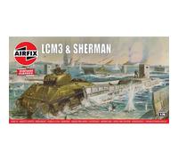Airfix Vintage Classics Set - A03301V LCM3 & Sherman - Plastic Model Watercraft & Tank Kits for Adults & Children 8+, Set Includes 88 Pieces - 1:76 Scale Model Ship and Tank Set