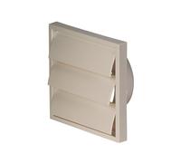 Airflow 100mm Beige External Air Vent Cover Gravity Grille - 154x154mm Square Wall Cover with Round Rear Spigot & Backdraught Shutter Flaps for Extractor Fans & Bathrooms