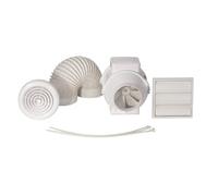 Airflow Aventa 100mm In-Line Extractor Fan with Adjustable Timer Kit - Includes 6m Flex Duct, Ties, Chrome & White Grilles, External Grille - Quiet, 2-Speed - 3 Years Warranty