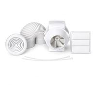 Airflow AV125T Extractor Fan Kit 125mm with Timer - 78 l/s | Powerful Two-Speed In-Line Bathroom Fan with 2-30 Min Overrun Timer, 6m Flexible Ducting, Extract Valve & External Grille