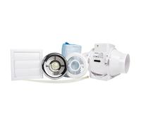 Airflow Aventa 100mm Inline Extractor Fan Kit With Timer Led Light 6M Duct And White Grilles, 2 Speed, 3 Year Warranty