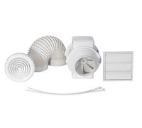 Airflow Aventa 100mm In-Line Extractor Fan with Adjustable Timer Kit - Includes 6m Flex Duct, Ties, Chrome & White Grilles, External Grille - Quiet, 2-Speed - 3 Years Warranty