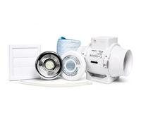 Airflow Aventa In-Line Extractor Fan Kit with Light and Timer, 52l/s, 100mm