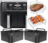 Airflow Bake™ Ninja 9.5L AF400UK Accessories | Silicone Baking/Oil Liners with 2 Stainless Steel Racks + 4 Skewers | Ninja AF400UK Accessories | Flat Base for Baking & Oil Cooking | by iStock Kitchen