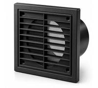 Airflow External Wall Vent Cover with Flyscreen - Black Plastic Ventilation Grille for 100mm / 4" Ducting - Weatherproof Air Vent Outlet with Insect Screen - 154 x 154mm