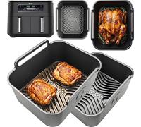 AirFlow Pro™ for Ninja AF300UK Dual Zone Silicone Liners | 15mm Ridges | Fits Ninja Dual Zone AF300UK 7.6L air fryer. 2 liners, 3mm BPA-free silicone, dishwasher safe; 20.9 × 14.5 × 12.1cm each.