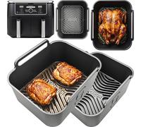Airflow Pro™ for Ninja AF400UK Dual Zone Silicone Liners | 15mm Ridges | Fits Ninja Foodi MAX Dual Zone AF400UK 9.5L air fryer. 2 liners, 3mm BPA-free silicone, dishwasher safe; 22 × 17 × 11cm each.