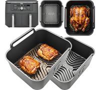 Airflow Pro™ for Ninja DZ400UK Dual Zone Silicone Liners | 15mm Ridges | Fits Ninja Foodi Dual Zone DZ400UK 9.5L air fryer. 2 liners, 3mm BPA-free silicone, dishwasher safe; 22 × 17 × 11cm each.