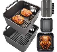Airflow Pro™ for Ninja SL400UK Double Stack Silicone Liners | 15mm Ridges | Fits Ninja Double Stack XL 9.5L. 2 liners that replace the crisper plates, not sit on top. 3mm silicone; 22 × 17 × 11cm.