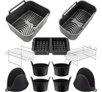 AirFlow Pro™ for Tefal Easy Fry Dual 8.3L Accessories | Complete Set | 15 pieces for the Tefal Easy Fry Dual 8.3L: 2 AirFlow Pro™ liners, 2 racks, 4 skewers, 4 ramekins, 2 mitts and a waffle tray.