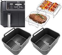 AirFlow Pro™ Ninja 9.5L AF400UK Accessories | 2 Silicone Liners & 2 x 304 Stainless Steel Racks + 4 Skewers | Dishwasher Safe | 8PCS Ninja AF400UK Air Fryer Accessories | by iStock Kitchen