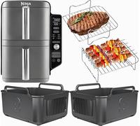 Airflow Pro™ Ninja 9.5L SL400UK Silicone Liners + Racks | Glove-Like Fit for Ninja 9.5L SL400UK | 3mm Thick, 15mm Ridges for Airflow, 304 Stainless Steel | 8PCS| by iStock Kitchen