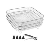 Airfryer Accessories - Airfryer Rack, Air Fryer Tray, Silver 3X Cooking Stand Basket Set, Stackable Grill Rack Accessories, Multi-Layer Oven Steamer Stand, 6 Inch Diameter, Dishwasher Safe | Ki