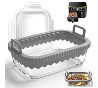 Airfryer Accessories for Ninja AF400EU/AF500EU/SL400EU/for Cosori, Airfryer Accessories with 2 Chambers, Heat Resistant Casserole Dish Glass with Silicone Handles & Lid (Grey)