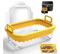 Airfryer Accessories for Ninja AF400EU/AF500EU/SL400EU/for Cosori, Airfryer Accessories with 2 Chambers, Heat Resistant Casserole Dish Glass with Silicone Handles & Lid (Yellow)