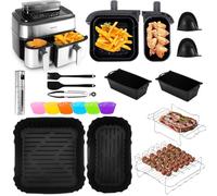 Airfryer Accessories for Philips Airfryer Dual Basket 3000 Series and Steam Airfryer 5000 Series Dual Basket - 23-Piece Airfryer Silicone Mould Accessory Set with Stainless Steel Cooking Grate and