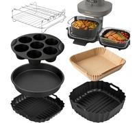 Airfryer Accessory Set for Ninja CRISPi Pro XL Glass Hot Air Fryer AS090EU | 2 Silicone (5.7L and 2.3L) and Baking Paper Pizza Mold Muffin Pan Accessories for Ninja Crispi Pro 7-in-1 Glass Airfryer