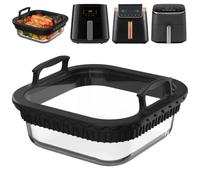 Airfryer Casserole Dish with Removable Silicone Handles | Glass Hot Air Fryer Accessories for Ninja AF180EU MAX PRO 6.2 L/for Cosori Turboblaze 5.5L/6L, Dishwasher Safe