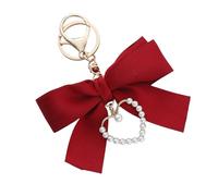 AIRHSKWI Elegant Pearls Heart Ribbon Bowknot Keychain For Women With Korean Styles Designs And Sturdy Alloy Materials