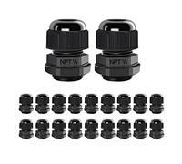 AIRIC 20 Pcs 1/4" NPT Cable Glands Nylon PA66, IP68 Waterproof Adjustable Power Strain Relief Cord Grips, Junction Box Wire Gland Grip Connectors with Gaskets and Locknut, Black