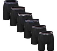 AIRIKE Men's Bamboo Underwear Boxer Briefs Rayon Ultra Soft Long Leg Boxer Shorts Black Size 4XL