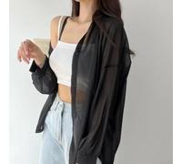 Airily Light For Women's Chiffon Blouse Featuring Long Sleeves A Go To Option For Those Warm Sunny Summer Days (Black)