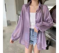 Airily Light For Women's Chiffon Blouse Featuring Long Sleeves A Go To Option For Those Warm Sunny Summer Days (Deep purple)