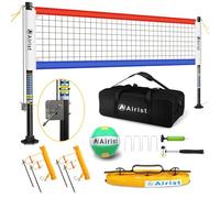 Airist Heavy Duty Volleyball Net Outdoor with Steel Anti-Sag System, Adjustable Aluminum Poles, Professional Volleyball Nets Set for Backyard and Beach, Volleyball and Carrying Bag (Blue and Red)