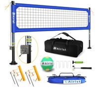 Airist Heavy Duty Volleyball Net Outdoor with Steel Anti-Sag System, Adjustable Aluminum Poles, Professional Volleyball Nets Set for Backyard and Beach, Volleyball and Carrying Bag (Blue)