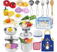 Airlab Kids Kitchen Accessories & Utensils, Wooden Toy Food for Children