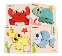Airlab Montessori Toys for 1 2 3 Year Old Girls Boys, Wooden Jigsaw Baby Chunky Shape Puzzles, Fine Motor Skills Sensory Learning & Educational Travel Toys, First 1st Birthday Gifts