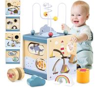 Airlab Wooden Activity Cube Baby Toys for 1 Year Old, 1st Birthday Gifts for Girls and Boys, 12+ Months Montessori Toys with Bead Maze Shape Sorter Educational Sensory Toys for Kids Age 1 2 3