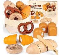Airlab Wooden Bread Cutting Play Food Toy Set, Role Play Kitchen Accessories & Tea Set for Bakery & Picnic, Educational Montessori Breakfast Toy, Birthday Gifts for Boys & Girls 2 3 4 5 Years Old