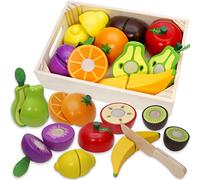 Airlab Wooden Play Food for Kids Kitchen Cutting Fruits and Veg Toys for Toddlers Pretend Toy Role Play Kitchen Accessories for Boys Girls Educational Learning Toys