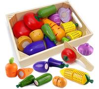 Airlab Wooden Play Food for Kids Kitchen Toys for Toddlers Cutting Fruits and Veg Toys Food Set Pretend Play Kitchen Accessories Chopping Vegetables for Boys Girls Educational Learning Toys