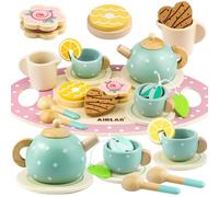 Airlab Wooden Tea Set, Afternoon Tea Party Set for Toddlers, Children Pretend Role Play Kitchen Accessories Toys Food Gift Including Teapot Dessert Cookies Cake Birthday Gifts for Girls Kids