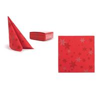 Airlaid Napkins Red with Stars Winter Motif Fabric-Like 40 x 40 cm Pack of 50 High-Quality Fabric Look Advent Winter New Year's Eve Christmas Party Christmas Time