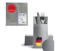 Airlaid napkins with cutlery pocket, ready-folded, grey, 40 x 40 cm, textile-like fabric, 1/8 felt material, 50 napkins per pack, premium quality for weddings, birthday