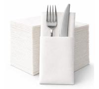 Airlaid Pocket Fold Napkins with Cutlery Insert 40x40cm - White Pre-Folded Disposable Cloth-Like Napkins, 60 GSM, Thicker, Stronger & Highly Absorbent - Ideal for Weddings, Catering & Dining (50 Pack)