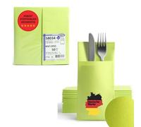 Airlaid Ready-Folded Napkins with Cutlery Pocket, Plain Lime Green, 40 x 40 cm, Textile-Like 1/8 Felt Material, 50 Napkins Per Pack, Premium Folded Napkins for Cutlery, Wedding / Birthday Serviettes